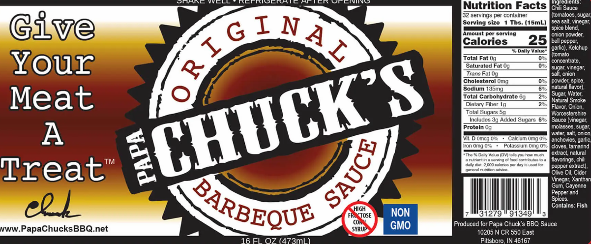 Papa Chuck's original barbeque sauce label